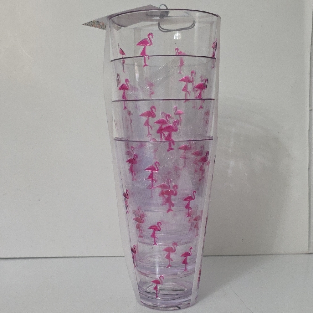 Sunglow Flamingo Print Clear Tumblers, Set of 4, NWT